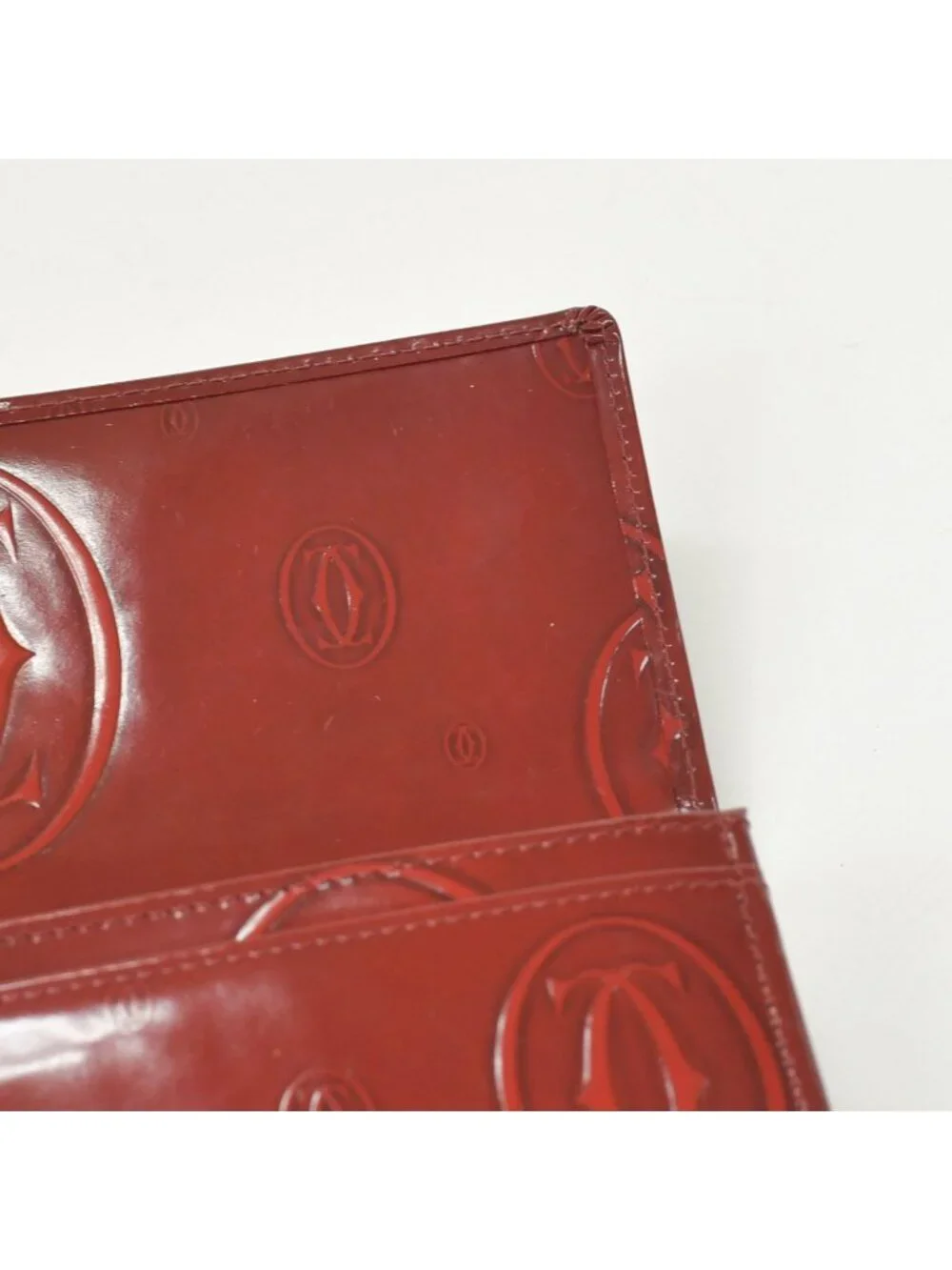 Cartier Wallet Double C Bordeaux Patent Leather Silver